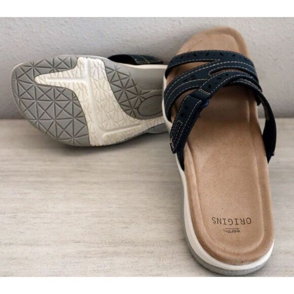 Earth Origins Women's Sz 11 M Navy Blue Perforated Sandra Slide Sandals - Picture 6 of 12